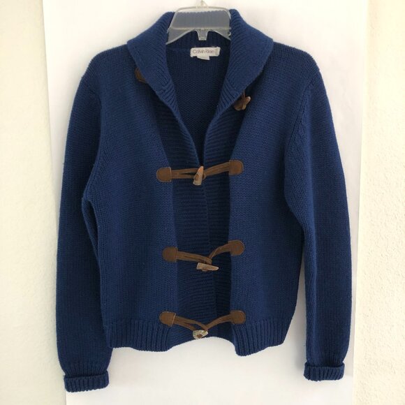Vintage Calvin Klein Unisex Sweater Cardigan Navy Blue Women Size S - Men XS - Picture 5 of 11
